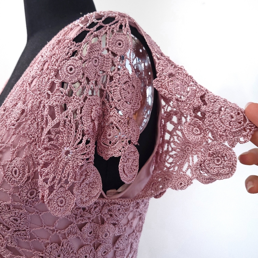Vintage Y2K Crochet Beaded Regency Fairycore Daphne Bridgerton Slip Dress - Picture 7 of 14